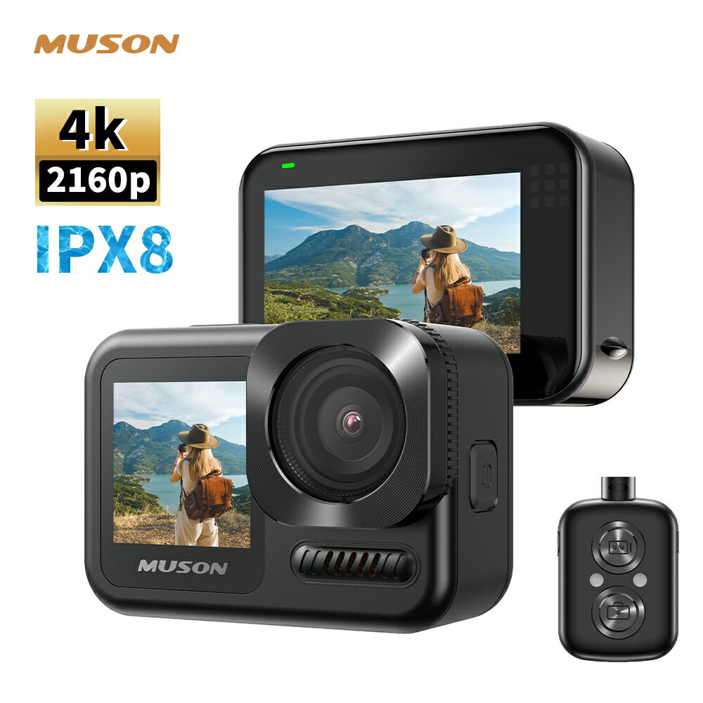 【IPX8本体防水10M】アクションカメラ 4K 60FPS 20MP 高画質 防水ケースを装着すると水深30Mまでが可能 6軸手ぶれ補正(EIS 2.0) 歪み修正機能 170度広角レンズ Wi-Fi機能 専用アプリ リモコン付き 遠隔操作可 1350mAh大容量バッテリー2個付 スポーツカメラ MUSON Ultra1