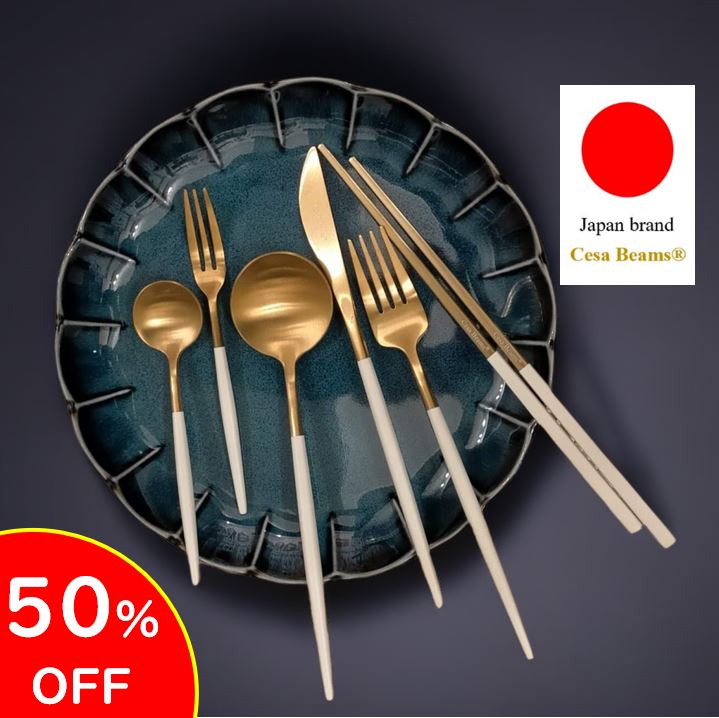 cesa beams 最大2000円オフ 数量限定 2点目40％オフクーポン カトラリー カトラリーセット　食器　食洗機対応　プラチナシリーズ6本 カトラリーおしゃれ ゴールド　北欧 結婚祝い ギフト食器 スプーン フォーク ナイフ お箸　箸　 和食器 和風 洋風 家族