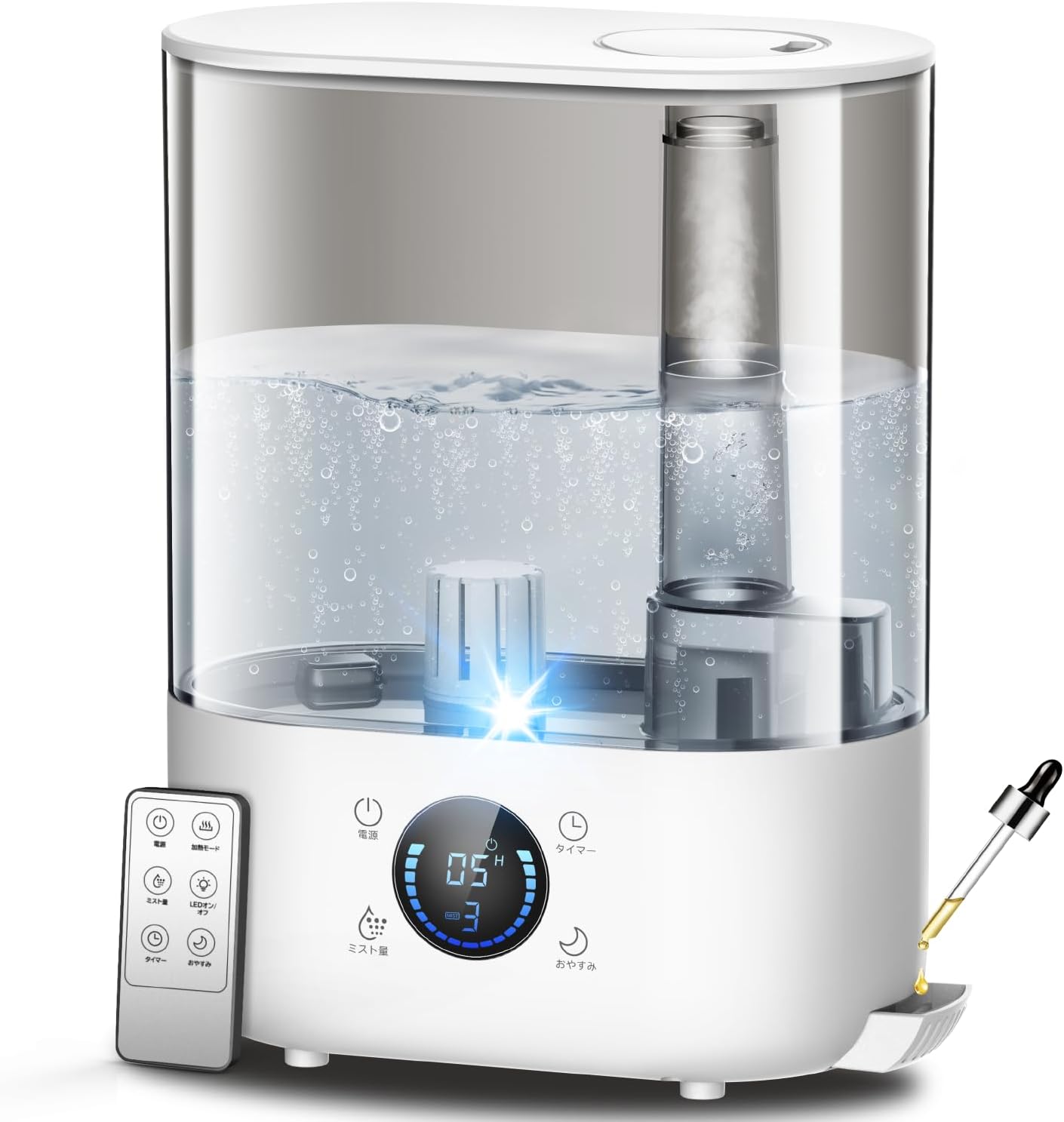 加湿器 大容量 5L【2026年新モデル・多重除菌・加熱式】】ハイブリッド式「超音波式 &amp; 加熱式」上から給水 最大65時間連続稼働 静音 アロマ対応 卓上 かしつき スチーム式 小型 リモコン 12時間切タイマー 三段階噴霧量 空焚き防止 お手入れ簡単 省エネ 32畳 LEDライト PSE