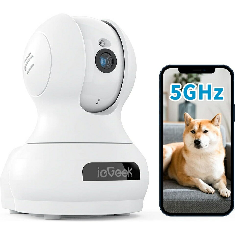 【進化5GWi-Fi対応！最新400万画素】ペットカメラ 見守りカメラ 自動追跡 動体検知 防犯カメラ ベビーカメラ 監視カメラ 赤ちゃん ベビーモニター 室内カメラ WiFi スマホ アレクサ 遠隔操作 双方向音声 自動追尾 録画 子供 猫 犬 iegeek