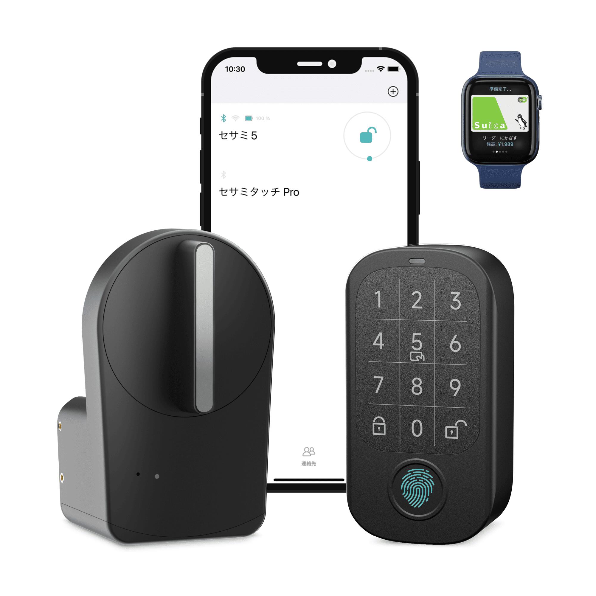 【公式ストア】セサミ5＋セサミタッチ2プロ SESAME5 スマートロック lock 玄関 後付け 暗証番号 指紋認証パッド ICカード Suica PASMO 工事不要 Apple Watch