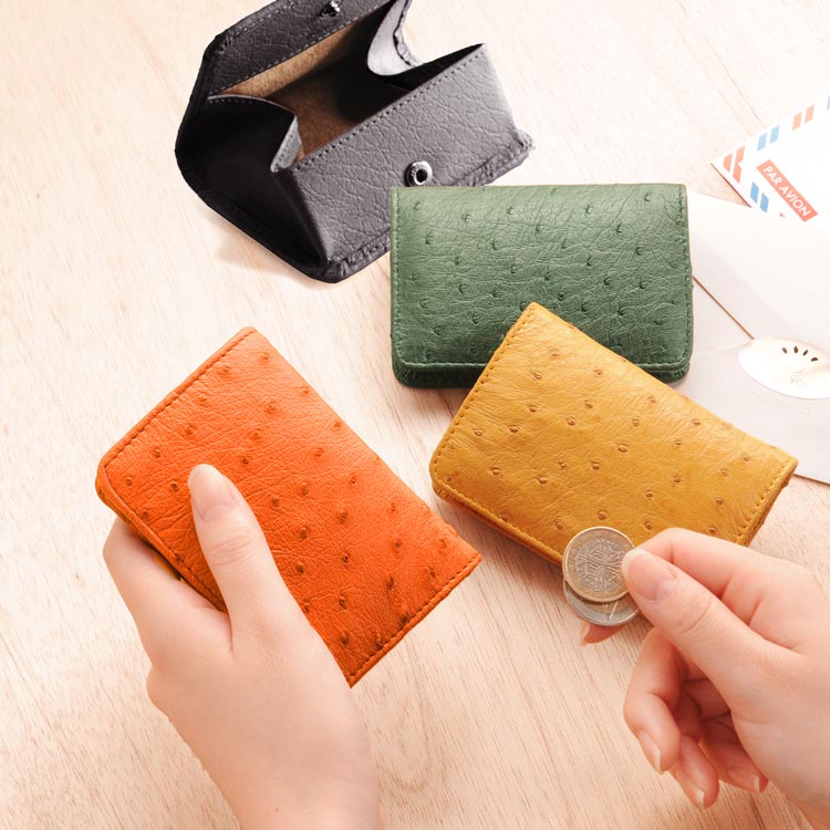 オーストリッチ 小銭入れ コインケース 本革 レディース BOX型 財布【ネコポスで送料無料】ボックス 母 女性 サイフ 本革 コンパクト財布 ミニ財布 小銭入れ ギフト プレゼント 4FA (9992r)