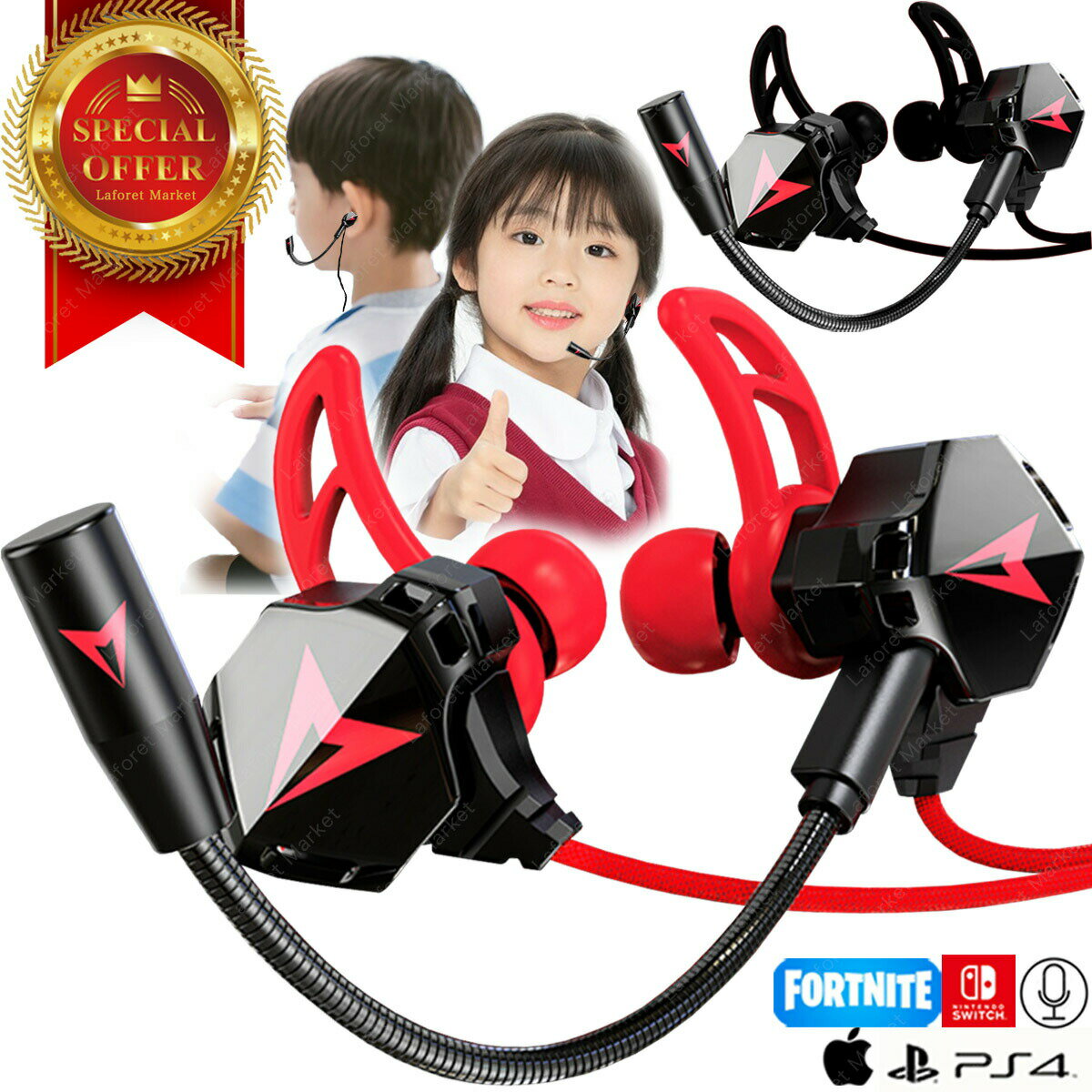 【全品5%OFFクーポン配布中！9/29(火)23:59まで】ゲーミングイヤホン 有線 マイク付き ダブルマイク 着脱式マイク PS5 PS4 Switch レッド グリーン ブラック スマホ PC iPhone 3.5mm テレワーク ボイスチャット 送料無料 gearphone1