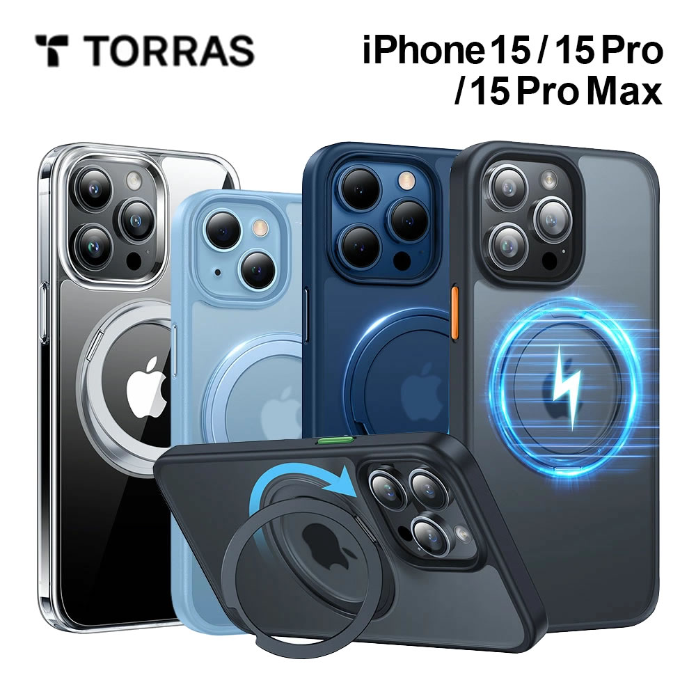 【ガラスフィルム同梱】 TORRAS UPRO Ostand Pro Case iPhone15 15pro 15promax ケース 半透明 耐衝撃 保護 画面保護ガラス 液晶保護 米軍MIL規格 リングスタンド 360度回転