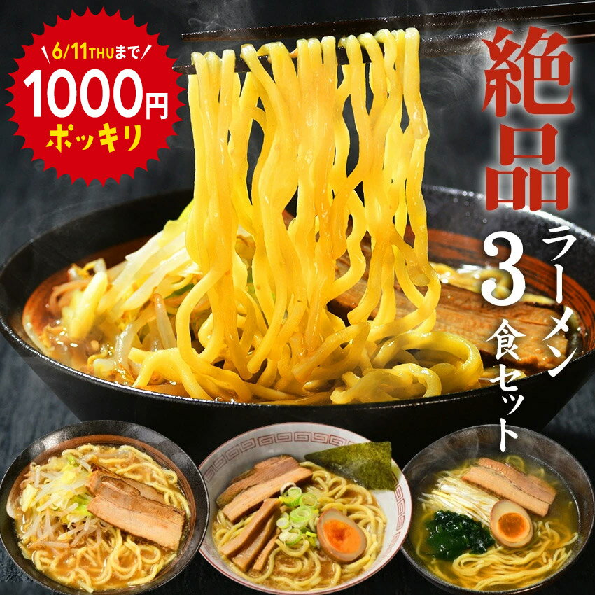 1000円ポッキリ 送料無料 ラーメン らーめん 送料無料 メール便 お試し 生麺★楽天ランキング1位で45秒に1セット売れた！！★ラーメン好きも納得の味！≪絶品ラーメン3食セット≫