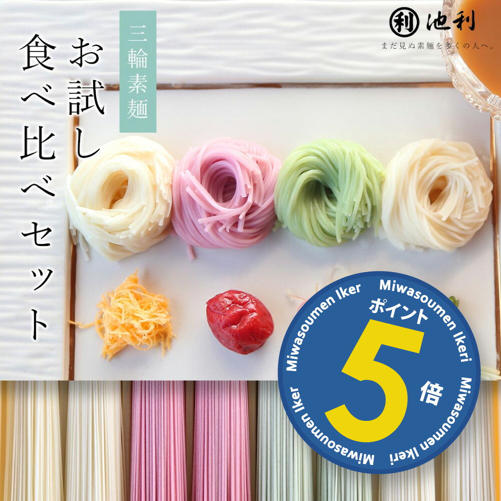 ポイント5倍！【手提げ袋の同梱不可】 そうめん お試し 池利の食べ比べセット 400g 約5人前 三輪そうめん 送料無料 1000円ポッキリ 買いまわり ネコポス 素麺 ネット限定 味比べ お取り寄せ ポイント消化 ぽっきり カラフル 食べ物
