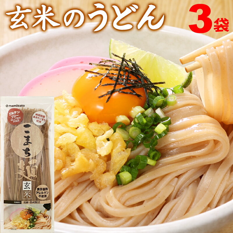 ＼楽天ランキング1位獲得！／ うどん グルテンフリー お米のうどん こまち麺 玄米 250g×3袋 (6食入) 送料無料 半生麺 無塩 米粉 ライスヌードル 1000円ポッキリ
