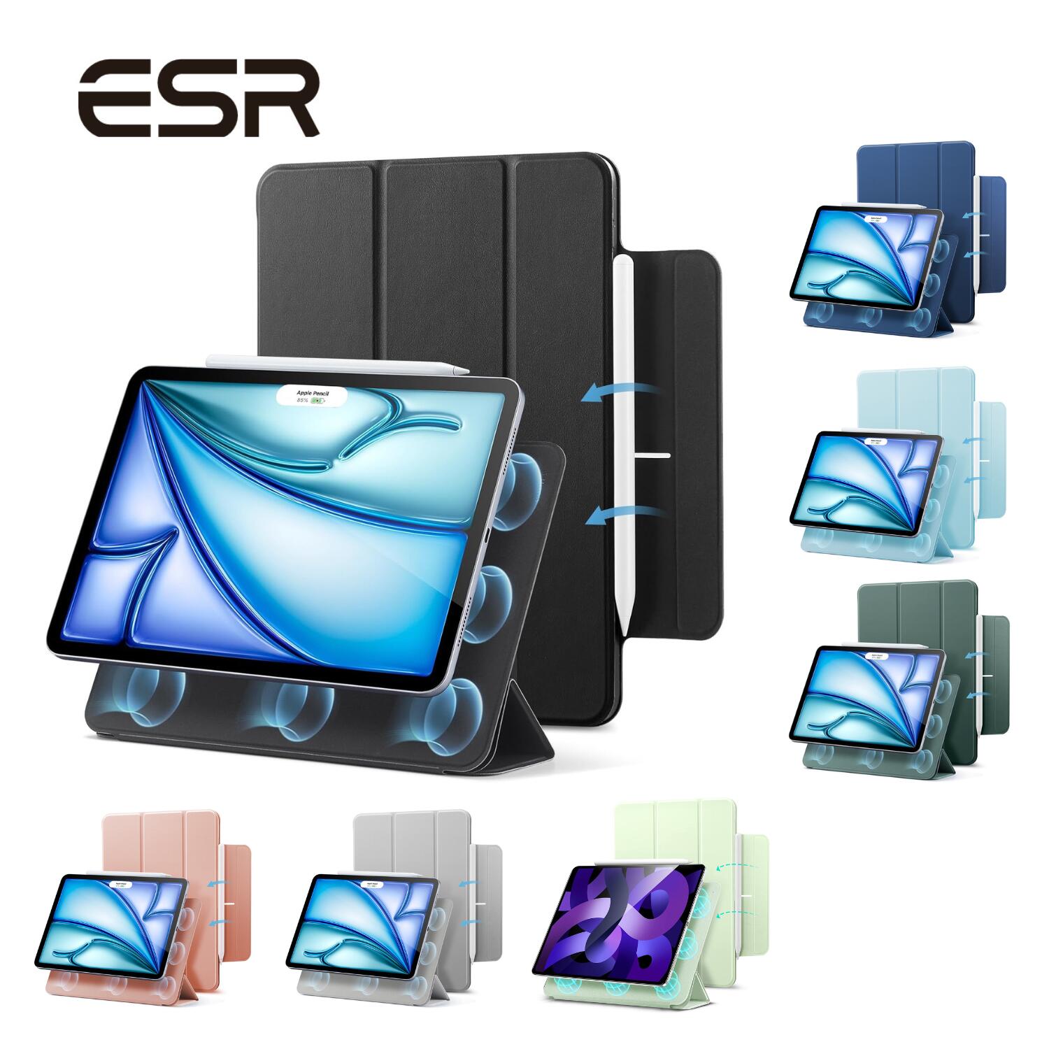 【国内正規品】【メール便送料無料】ESR iPad Air 第5世代 / 第4世代 10.9インチ対応 マグネットケース iPad Air 11インチ M4/M3/M2 (2026/2025/2024)対応 磁気吸着 オートスリープ Pencil第2世代対応 Rebound Magnetic with Clasp