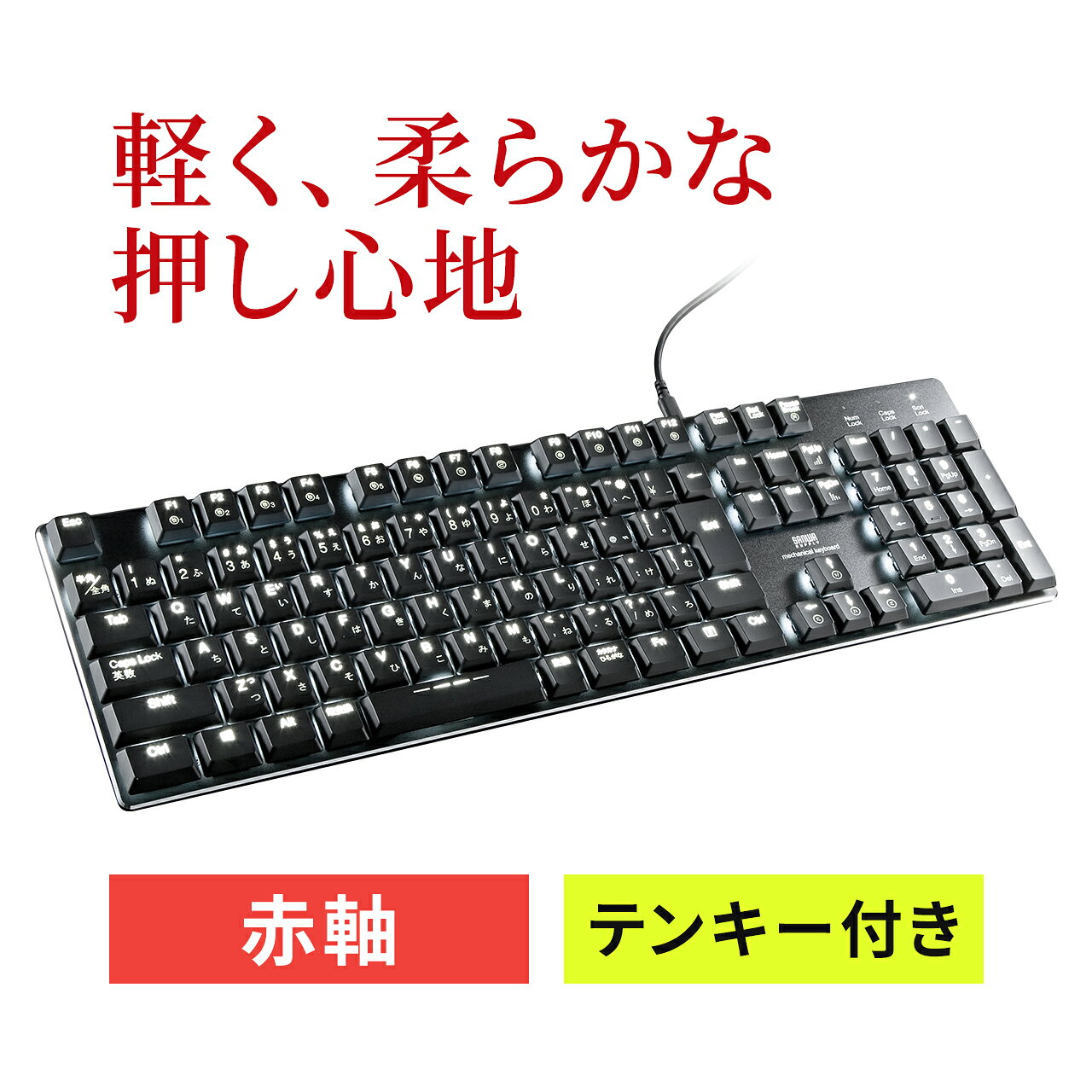 【楽天1位受賞】メカニカルキーボード キーボード 有線 日本語配列(JIS) 赤軸 テンキー付き 薄型 usb ゲーミングキーボード PC パソコン ゲーム 作業 PS4対応 LEDバックライト 光る