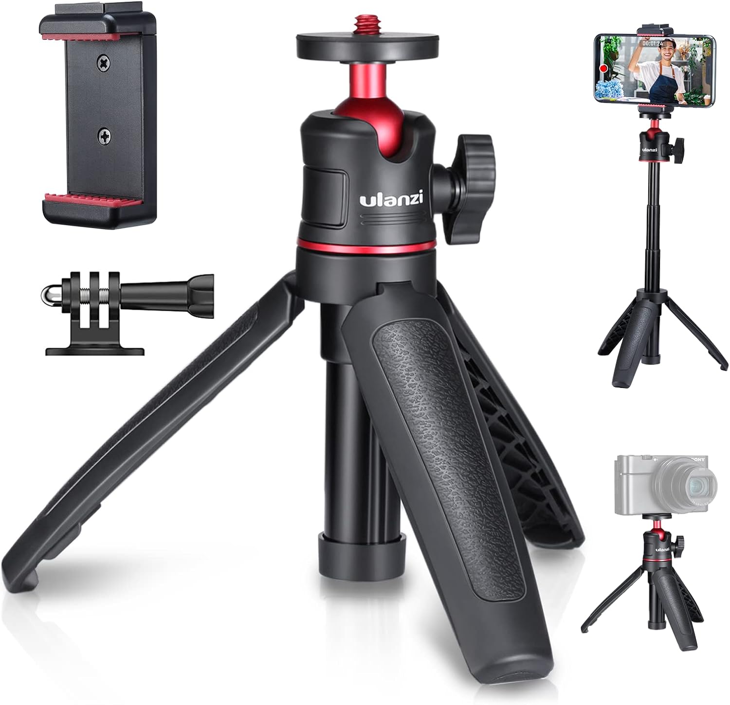 【限定12%オフ+10倍P！】Ulanzi MT-08 三脚 スマホ ＋ スマホクリップ カメラ三脚 小型 自撮り棒 伸縮 3段 スマホ ビデオカメラ 三脚 自撮り棒 ホットシュー付き 360°回転 Sony/Canon/iphone/GoPro9 8 7/ミラーレス/デジタルカメラ/Pocket4/アクションカメラ対応