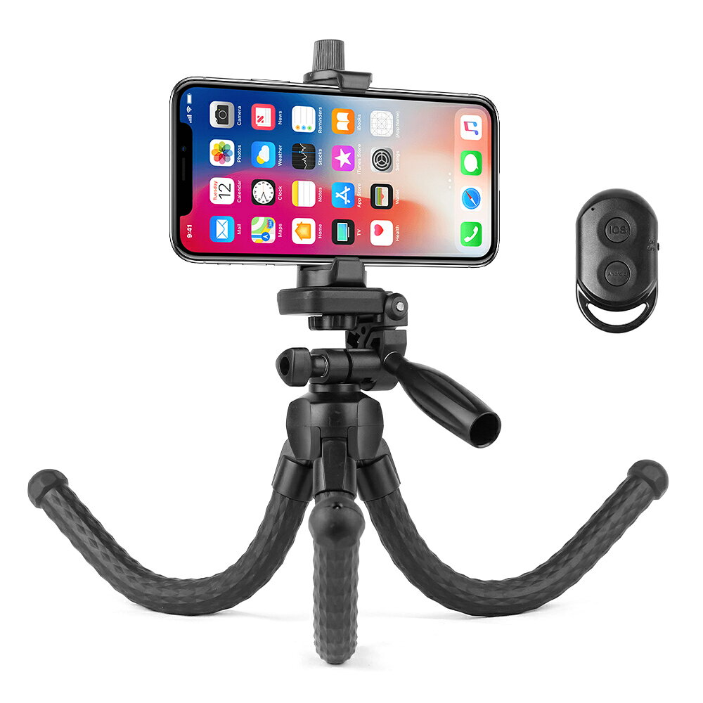 Hemmotop スマホ 三脚 くねくね どこでも固定可能 3way雲台 ミニフレキシブル三脚 iPad 対応 軽量 コンパクト カメラ三脚 耐荷重1kg 卓上三脚 自撮り スマホスタンド 360度回転