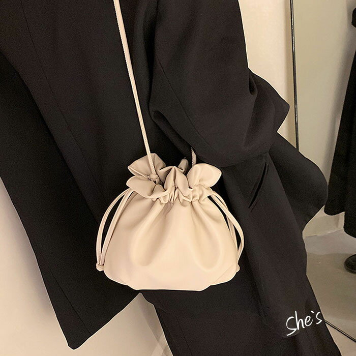 2Way レザー 斜め掛け ショルダー×手提げ 巾着 バッグ ミニ ショルダー バッグ かばん 小さいバッグ 巾着バッグ カジュアル シンプル ショルダーバッグ カメラバッグ 送料無料 Shes