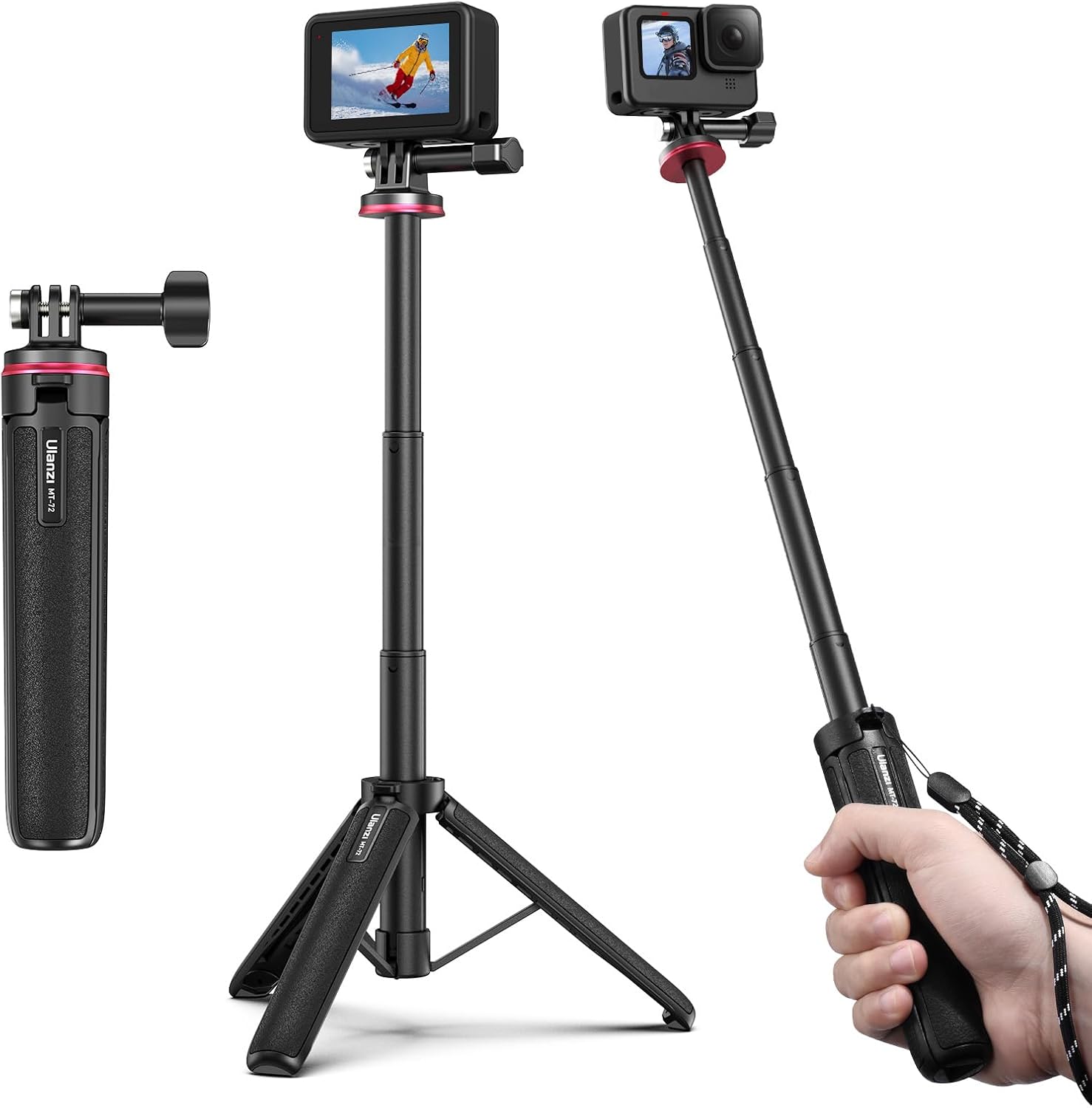 【期間限定5%オフ】Ulanzi MT-72 GoPro用三脚 自撮り棒 ミニ 4段階伸縮 三脚/一脚兼用 調節可能なトグル付き セルカ棒 軽量 持ち運び便利 GoPro用アクセサリ vlogアクセサリー GoPro Hero10/GoPro 9/8/7/Max/Fusion/DJI Osmo Action/insta 360/ DJI Osmo Nano対応