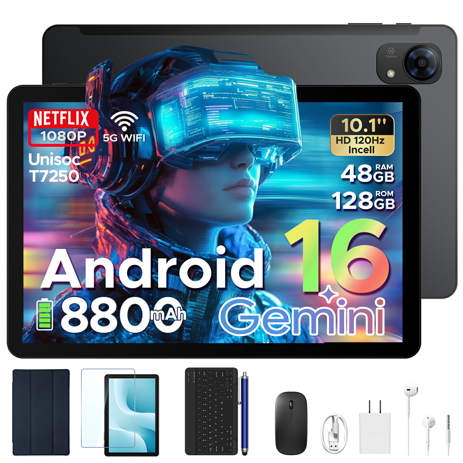 【期間限定 50%オフで19,950円】POCKAM P10PRO Android16 タブレット 10インチ Gemini AI対応 48GB RAM+128GB ROM+2TB拡張 8コアCPU 120Hz高リフレッシュレート 8800mAh大容量バッテリー Widevine L1 Netflix対応 顔認証 GPS WPS キーボード付き タブレットPC