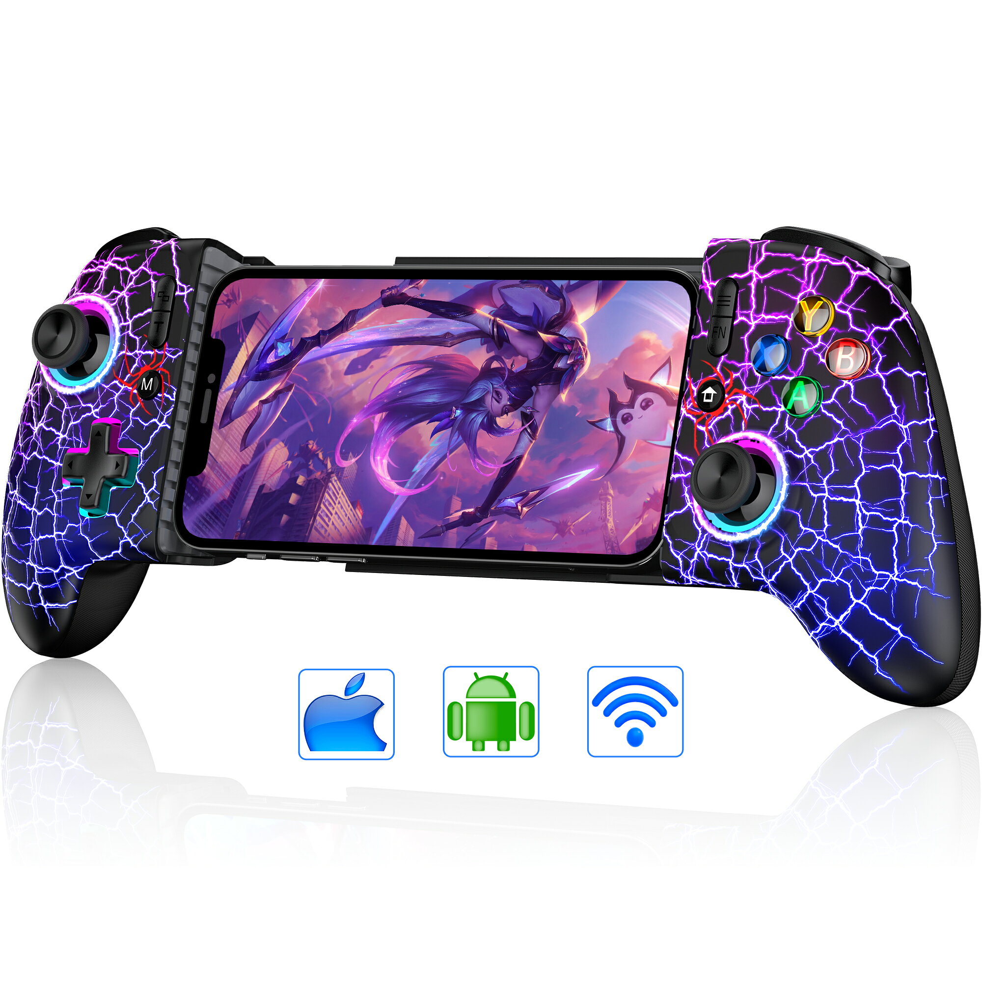【10％クーポン】スマホ ゲーム コントローラー モバイルゲーミングコントローラー iOS/Android両用コントローラー ゲームコントローラー Bluetooth ワイヤレス接続 連射 RGB PS Remote Play/xCloud/Stadia/Apple Arcade/MFiゲームなど対応 低遅延 一年保証