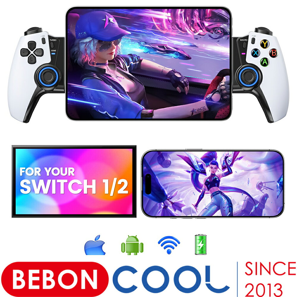 【多機種対応】BEBONCOOL スマホ コントローラー Switch2/Switch/iOS/Android多機種対応 ゲーム コントローラー モバイルゲーミングコントローラー 無線接続 連射 RGB Switch2/Switch/Xbox Cloud/GeForce Now/Stadia/Apple Arcade/MFiゲームなど対応 一年保証