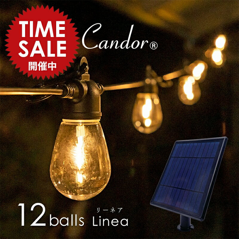 【 限定価格〜6/29まで 】ソーラーライト 屋外 Candor(R) 明るい おしゃれ 防水 充電式 ストリングライト LED 電球型 センサーライト 【温暖色12灯】フック掛け 電球色 ガーランドライト 裸電球 ガーデンライト 自動点灯 玄関灯 外灯 防犯 イルミネーション エクステリア 柊