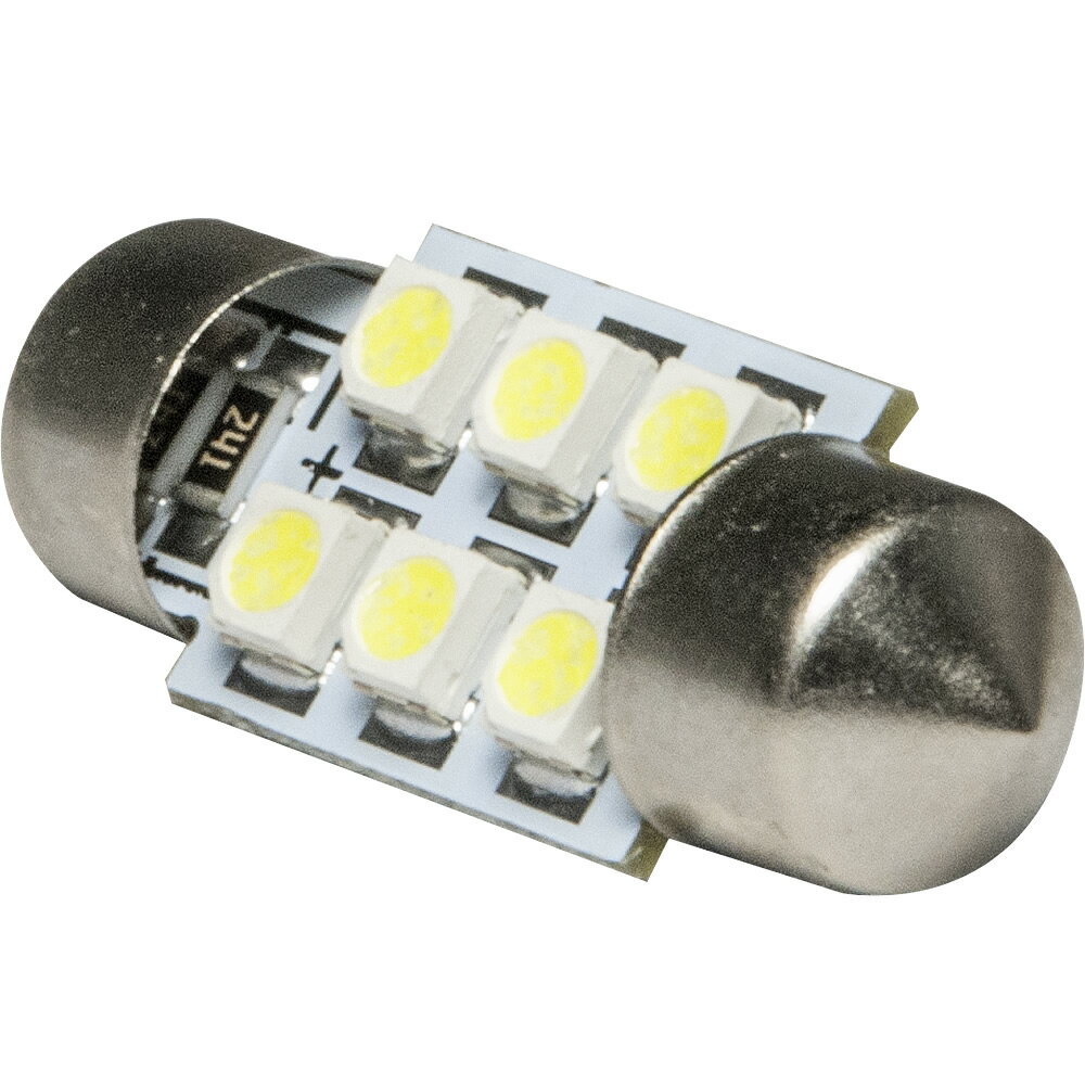 12V SMD6連 T10×31mm LED 電球 両口金 ルームランプ ホワイト