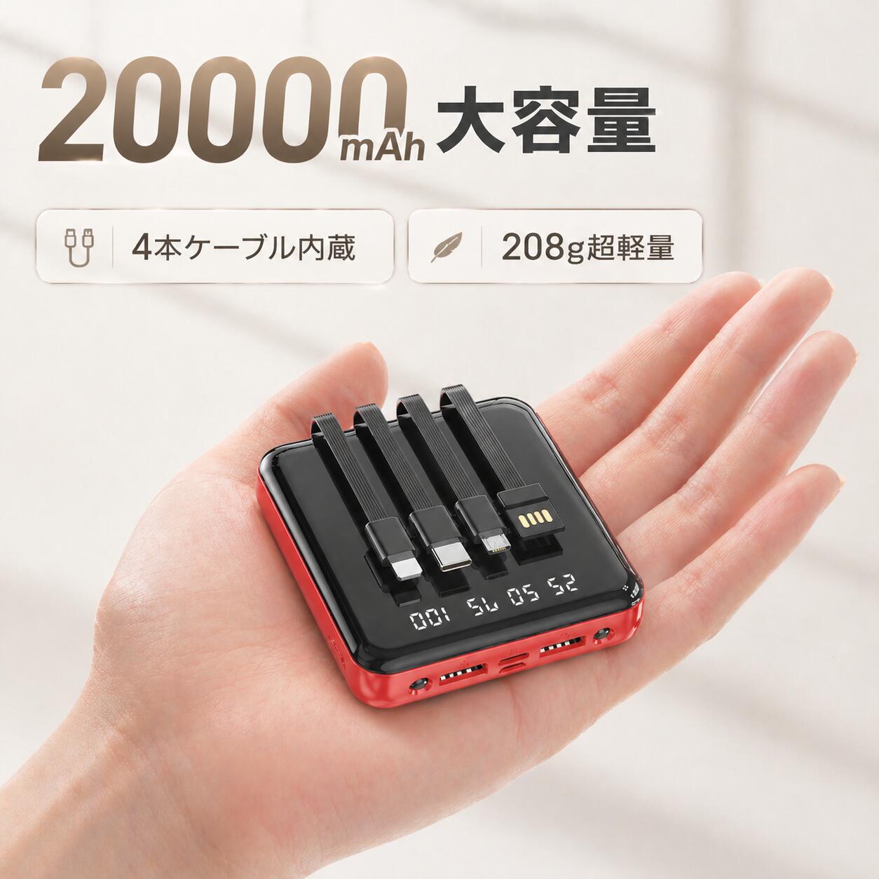 モバイルバッテリー 大容量 軽量 20000mAh 急速充電 携帯充電器 Lightning type-c micro usb スマホバッテリー 小型 LEDライト 5台同時充電 量表示 旅行 出張 停電 iPhone15シリーズ/Android PSE認証