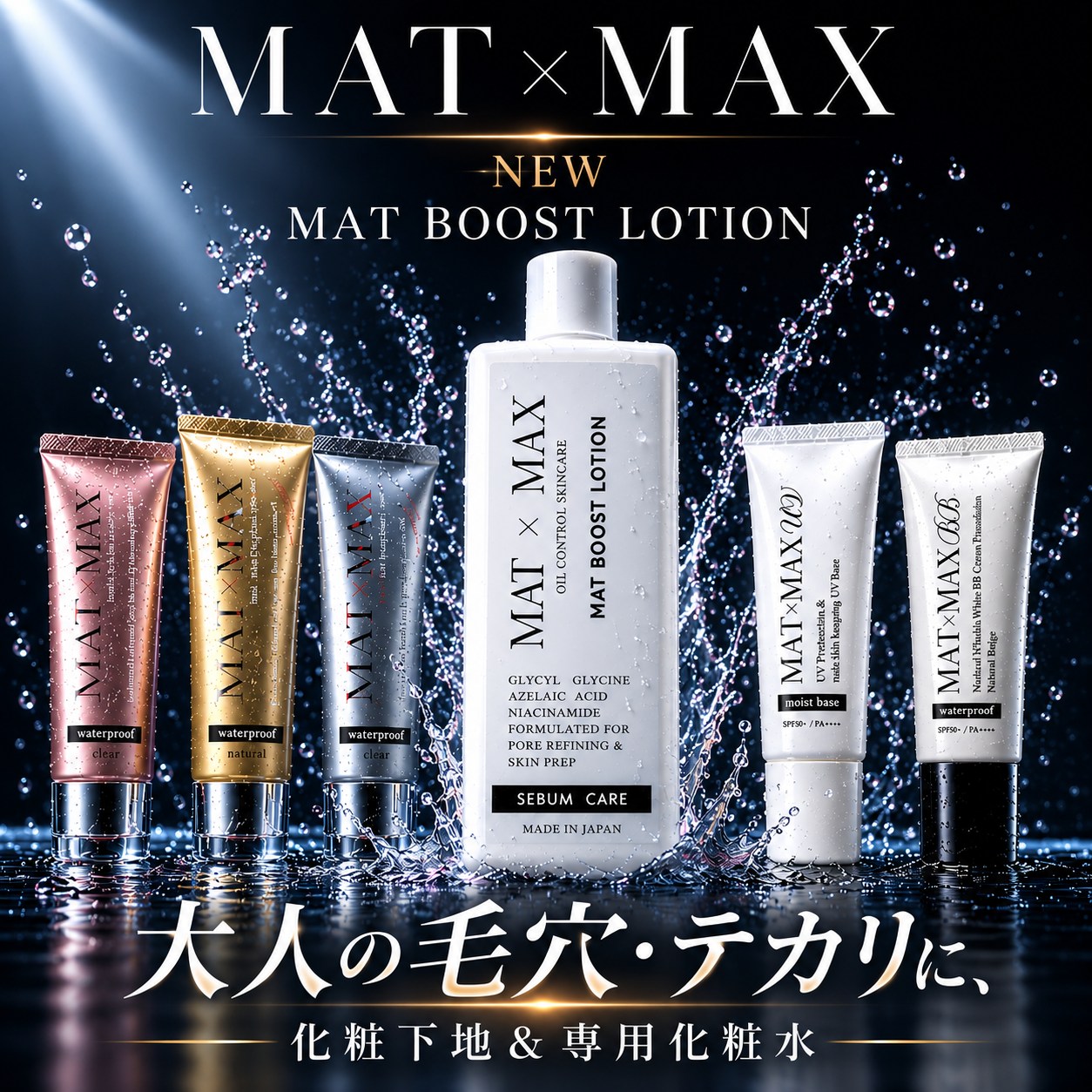【4個購入で1個無料】 毛穴 テカリ防止 皮脂崩れ防止 化粧下地 化粧水 SPF50+ PA++++ マットマックス 25g メンズ レディース 毛穴カバー 日焼け止め UV下地 BBクリーム CICA ナイアシンアミド グリシルグリシン アゼライン酸 ビタミンC セラミド アルジルリン プライマー