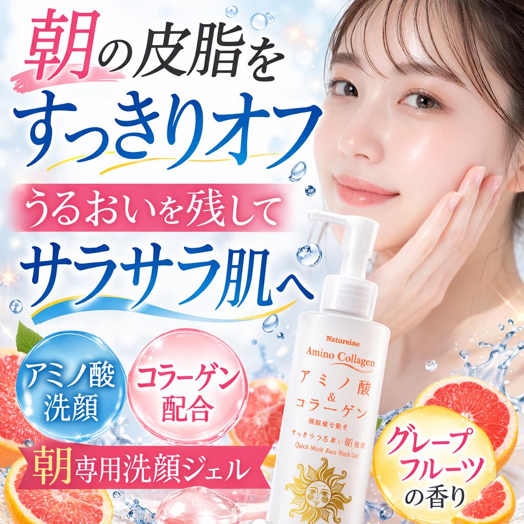 うるおいを残しながらナイト化粧品をやさしく落とす アミノ酸洗顔ジェル 泡立たないリキッドタイプ 寝汗やナイトクリームをすっきり落としてメイクのりアップ