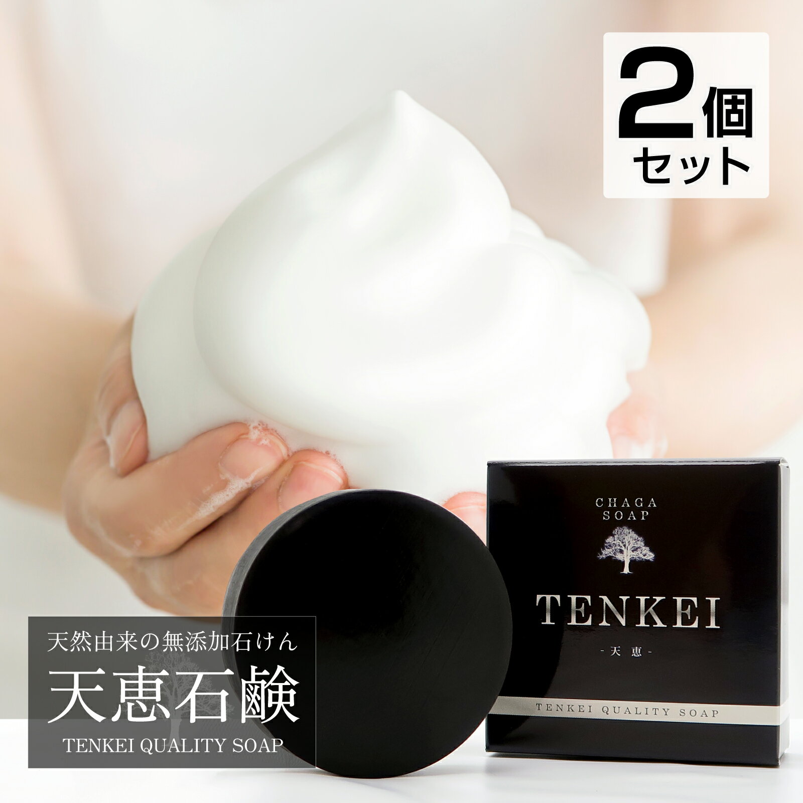 【2個セット】 天恵クオリティソープ 80g プラスケア 天恵石鹸 100%植物由来 無添加 洗顔せっけん 固形石けん 保湿洗顔 樺のあな茸 チャーガ 自然素材 天然保湿成分 天恵せっけん 防腐剤 合成香料 酸化防止剤不使用｜天恵ローション 肌に優しい フェイスケア