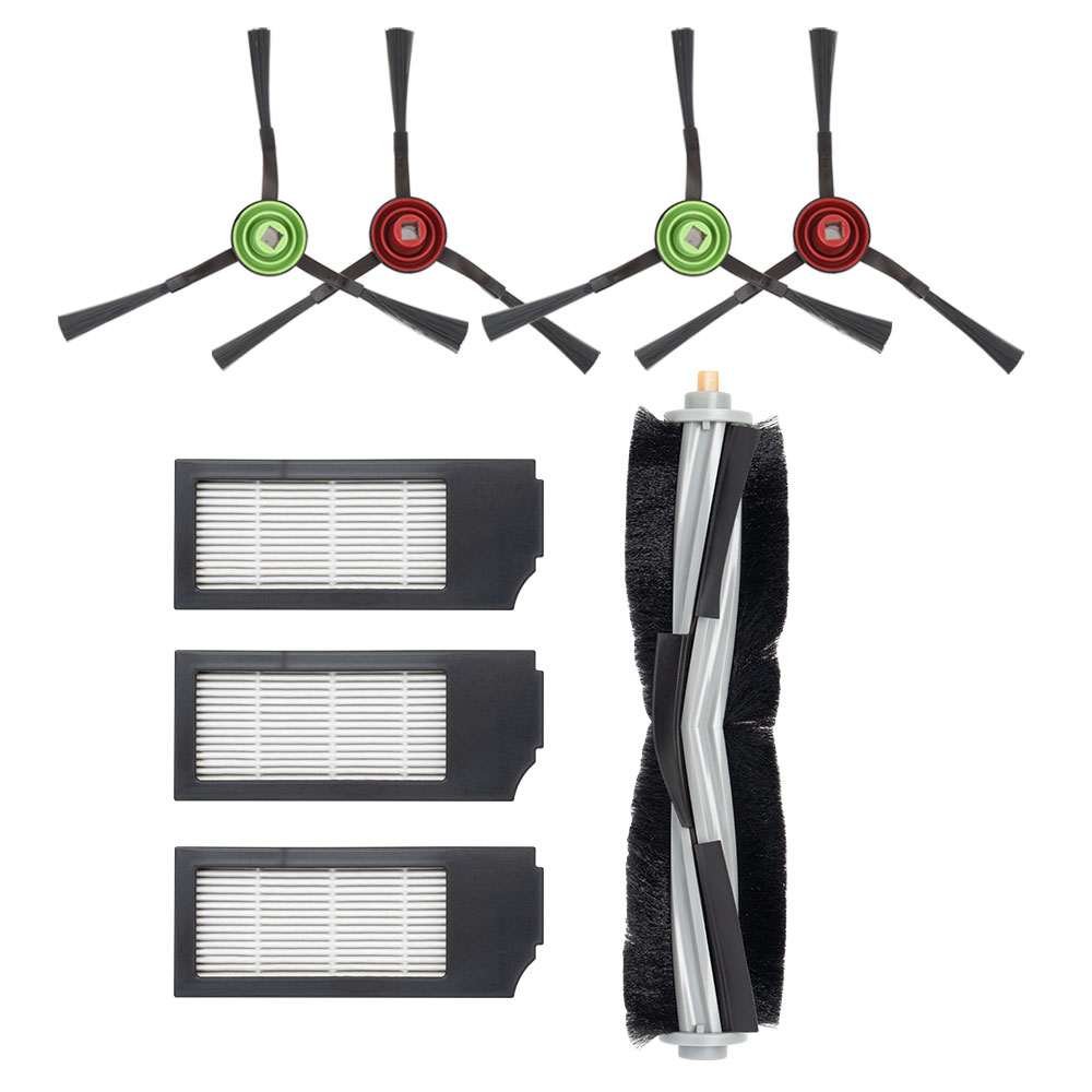 エコバックス X1 / T10対応 交換用消耗品8点セット 互換品 (サイドブラシ2個×2セット・フィルター3個・ローラーメインブラシ1本）