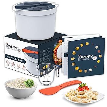 【中古】Microwave Rice Cooker Steamer and Pasta Cooker with Strainer – Mess-Free Design, Dishwasher Safe, Cooks Up to 8 Cups