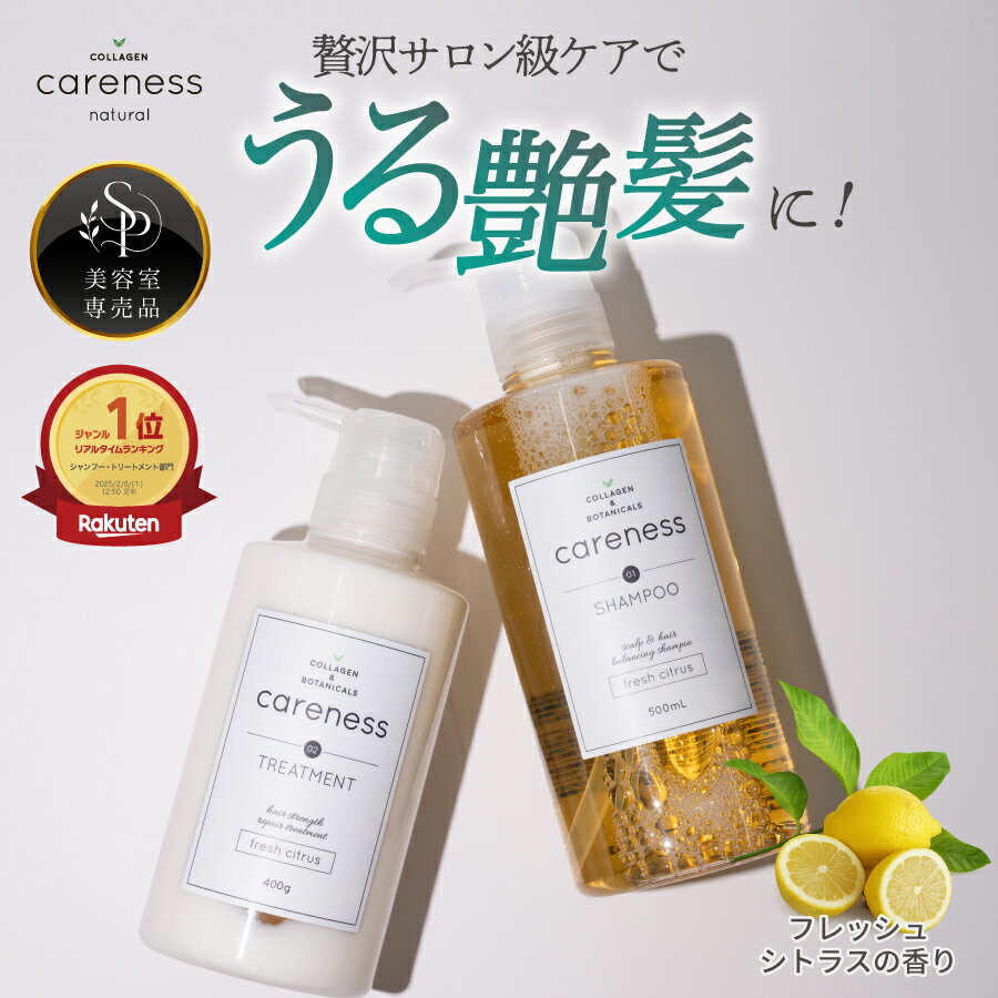 【公式】【楽天1位】ケアネス 美容室専売 シャンプー コラーゲン タンパク質 500ml＆トリートメント 400g FC フレッシュシトラス careness 泡パック ノンシリコン くせ毛改善