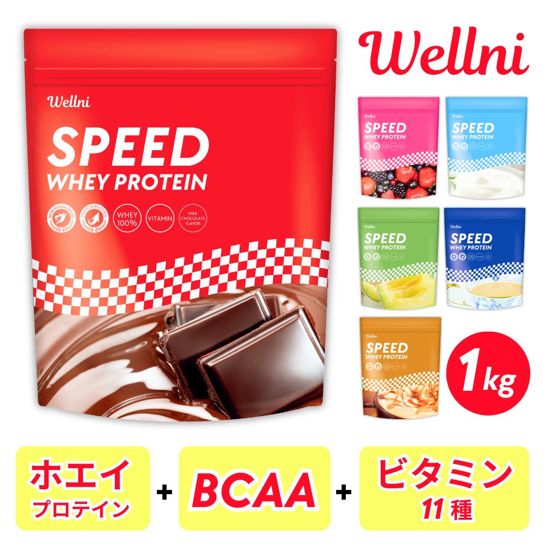 【SS中 30％OFF】ウェルニ Wellni SPEED ホエイ プロテイン 1kg 【送料無料】国内製造 WPCプロテイン BCAA＋11種のビタミンwhey protein オリジナルプロテインシェイカーセット