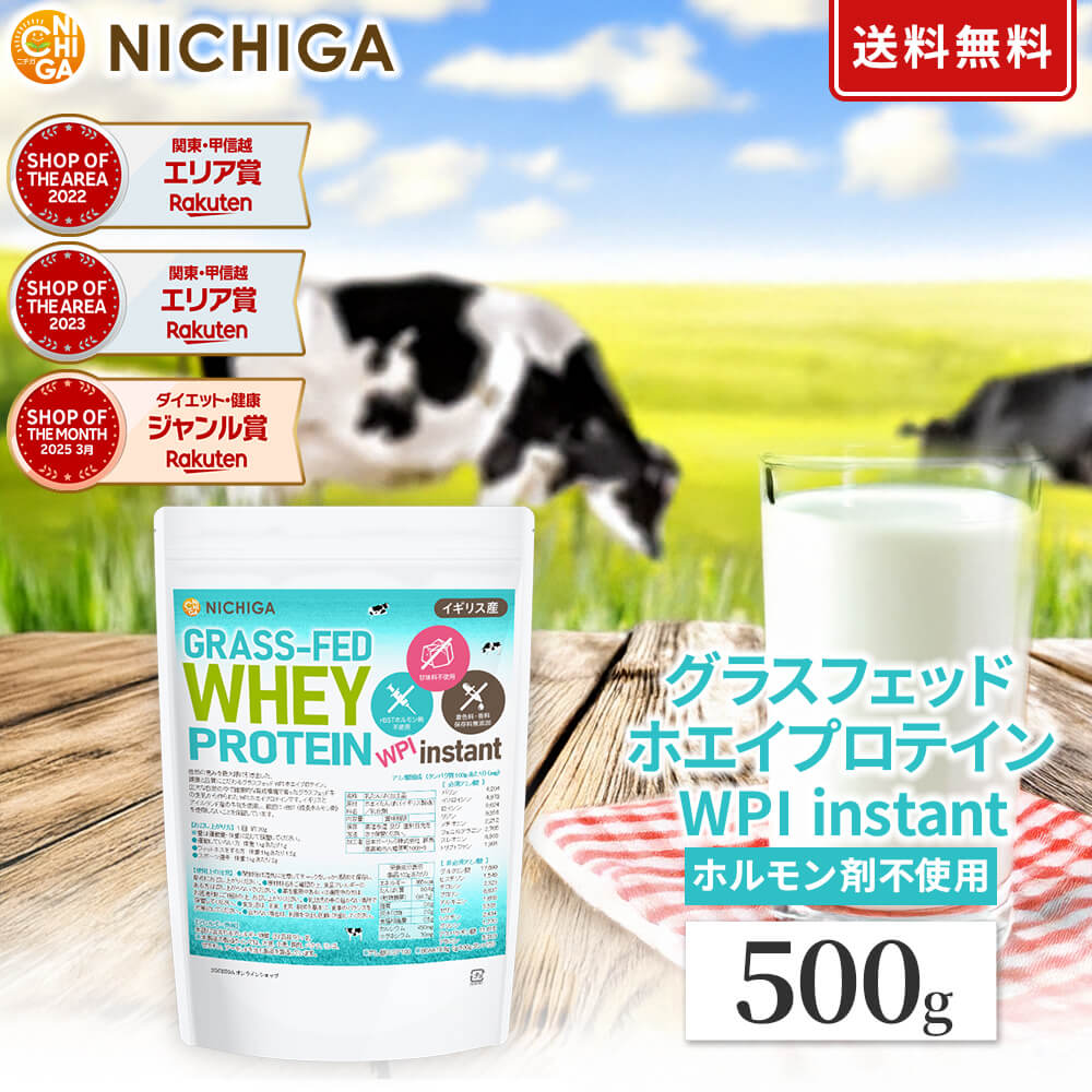 グラスフェッド ホエイプロテイン WPI instant （イギリス産） 500g 【送料無料】【メール便で郵便ポストにお届け】【代引不可】【時間指定不可】 rBST不使用 高たんぱく 甘味料不使用・保存料無添加 [01] NICHIGA(ニチガ)