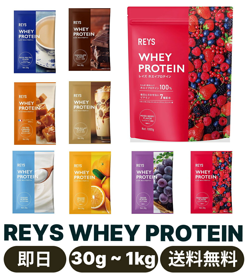 REYS レイズ ホエイ プロテイン 1kg 国内製造 ビタミン7種配合 WPCプロテイン ぷろていん ホエイプロテイン (ミックスベリー風味)　お試し 30g フルーツセット・お試し カフェセット