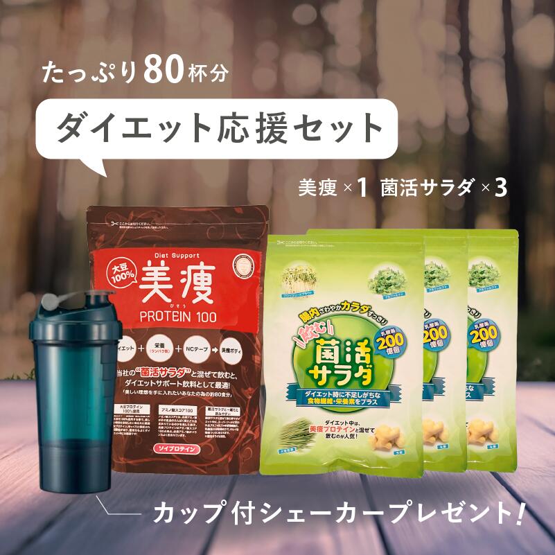 ダイエット応援セット 美痩1袋 ＋ 菌活サラダ3袋セット ソイプロテイン ダイエット 特化 青汁 高タンパク 腸活 腸内環境 置き換え ファスティング 無添加 植物性 大豆 アミノスコア オーガニック 美容 ビューティー 健康 女性