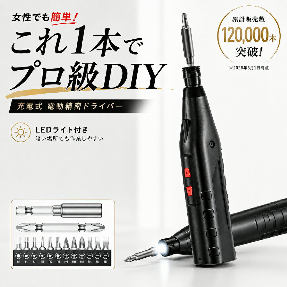 【先着限定クーポン利用で3,080円】 電動ドライバー ボールグリップ 3.7V 16点セット 電動 手動 ドライバー 充電式 ミニドライバー ペン型 ドライバー 工具 電動 USB充電 電動工具 軽量 小型 ライト付き DIY コンパクト 急速充電 超軽量 コードレス ブラック