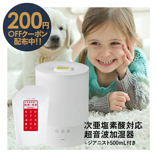 超音波加湿器 次亜塩素酸水 対応 空間噴霧推奨 加湿器 除菌 手軽に付着菌除菌 卓上 上部給水方式 ジアニスト 500mL付 空間噴霧 ウイルス対策 壁や床の付着菌対策 次亜塩素酸 加湿器 アロマ アロマディフューザー 利用可