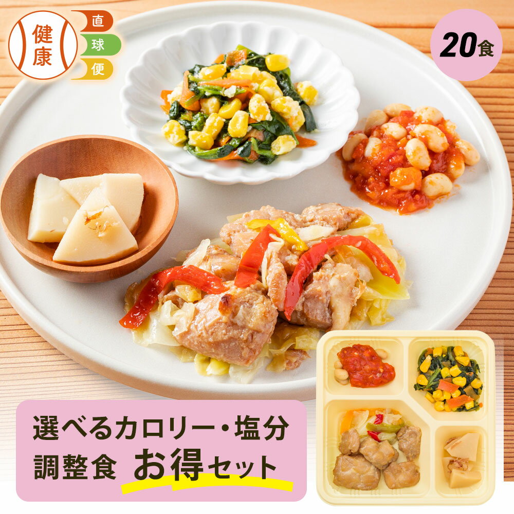 選べる カロリー・塩分調整食20食セット 20食分 20食 冷凍弁当 宅配弁当 宅配 冷凍 弁当 食品 弁当 減塩 レンジ調理 時短 低カロリー 惣菜 カロリー 塩分 高齢者 健康 食事 詰め合わせ 制限食 食事制限 栄養食 時短調理 自宅療養 健康直球便 国内製造