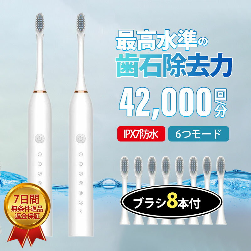 【~6/10まで P5倍+限定クーポン】 電動歯ブラシ 替えブラシ ブラシ 充電式 歯ブラシ IPX7 防水設計 歯磨き 静音 おしゃれ 携帯 歯石予防 子供 大人 低騒音 替えブラシ8本 USB充電式 出張にも最適