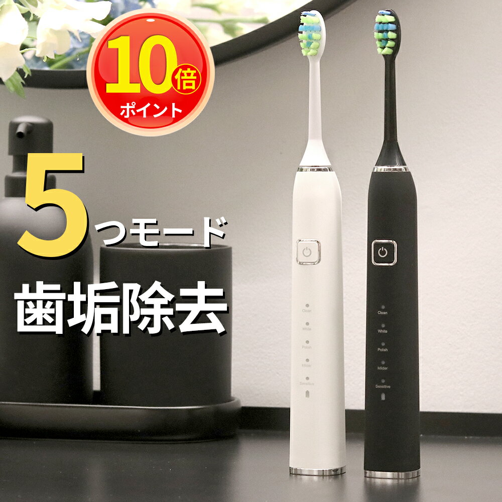 【P10倍】電動歯ブラシ 音波式 音波歯ブラシ 歯ブラシ 38000回転 5つのモード 防水IPX7 2分間オートタイマー 替えブラシ メモリー機能 Type-C充電 満充電で25日間長持ち 静音 歯周病 歯石予防 歯垢除去 口腔ケア 家族