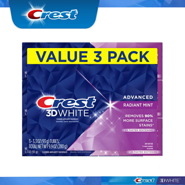 最新版 Crest 3D White Advanced Radiant Mint 3.3oz pack of 3【93g お得な3本セット】クレスト3Dホワイト　ラディアントミント 93g 3本 ホワイトニング歯磨き粉 ホワイトニング 白い歯 【エクスプレス便】