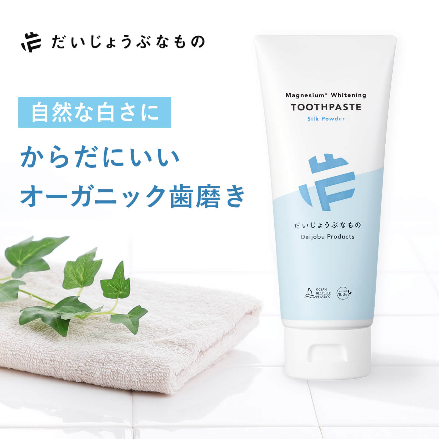 だいじょうぶなもの マグネシウム ホワイトニング トゥースペースト シルクパウダー 100g 無添加 フッ素不使用 研磨剤不使用 オーガニック 100g 敏感歯 口臭予防 子ども 歯の黄ばみ 歯みがき粉 はみがき粉 ハミガキ デンタルケア オーラルケア 天然成分 自然派