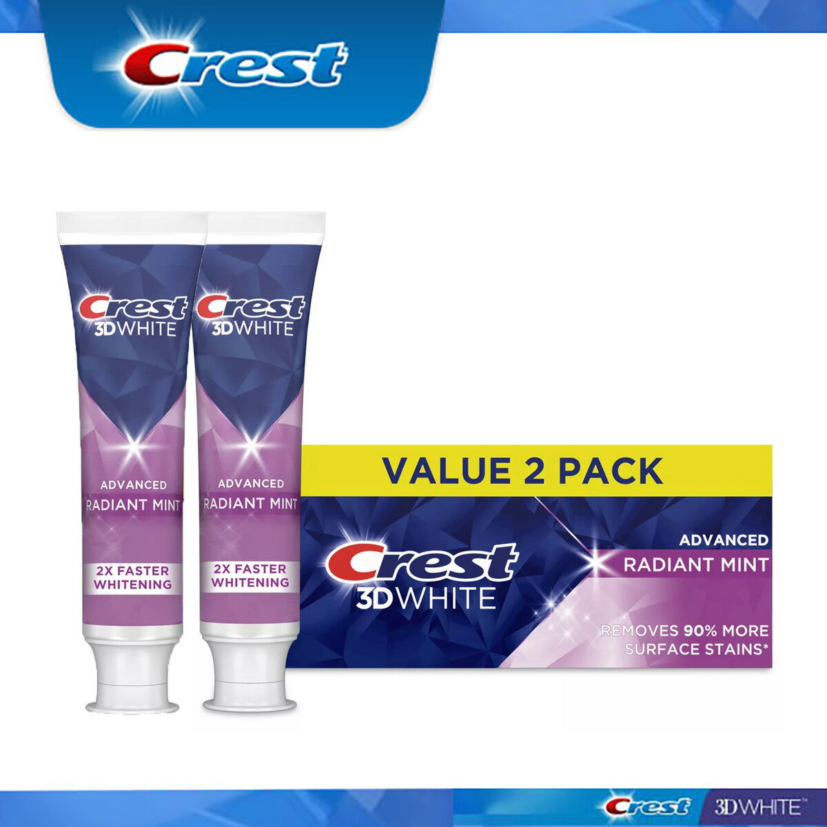 【2本セット】最新版 Crest 3D White Advanced Radiant Mint 3.3oz クレスト　3Dホワイト　ラディアントミント　ホワイトニング歯磨き粉　ホワイトニング　白い歯 【エクスプレス便】