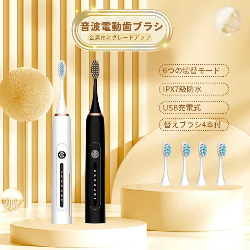 音波電動歯ブラシ 電動歯ブラシ 携帯 歯ブラシ ハブラシ 充電式 IPX7防水 ホワイトニング 2分オートタイマー機能搭載 USB充電 口内ケア 携帯 歯磨き デンタルケア 家族 全国送料無料