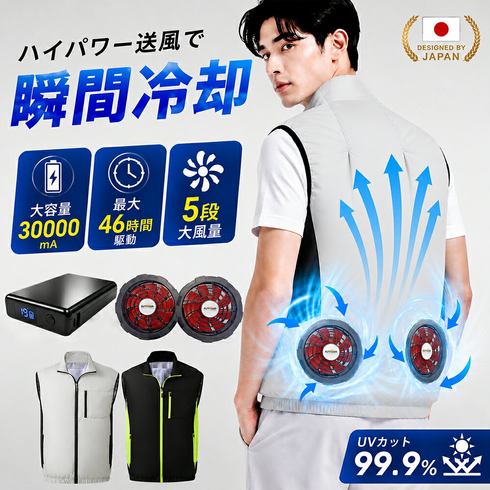 ＼期間限定★クーポンで2980円〜／【-19℃冷却効果 正規品】 ファン付きベスト ファン付き作業服 空調作業服 19V バッテリー ファンセット 空調ウェア 冷却服 夏 空調 服セット 冷却服 3D循環送風 5段階風量 大風量 日焼け止め 低騒音 汗臭を抑える UVカット 速乾 父の日