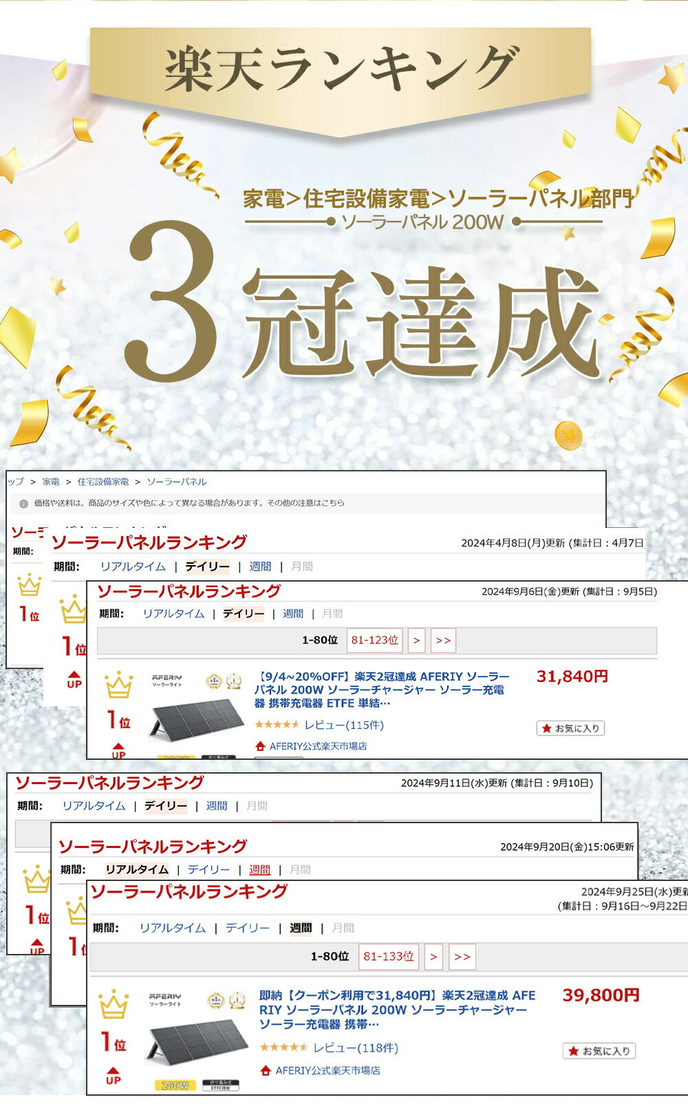 【クーポン利用で28,258円】aferiy ソーラーパネル af-s200 ソーラーパネル 200W 太陽光パネル ポータブルソーラーパネル 単結晶 ETFE 折り畳み IP65防水 ソーラー充電器 ポータブル電源/スマホ/ノートパソコン 発電機 ソーラーチャージャー ソーラーパネル スタンド