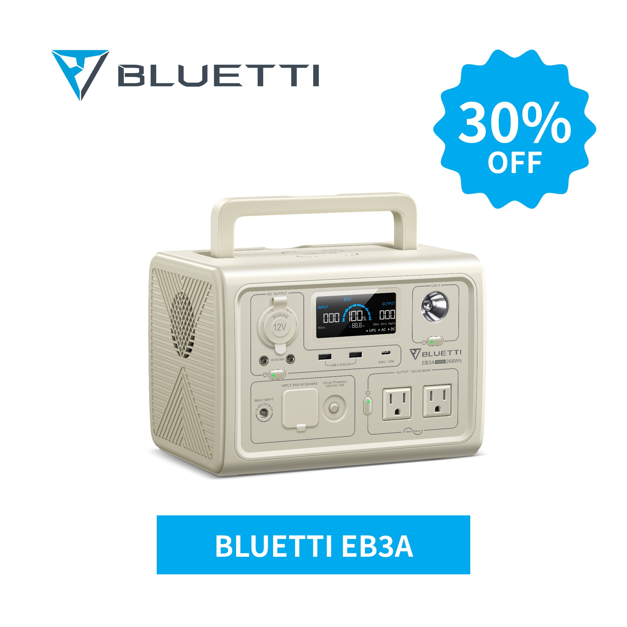 【在庫一掃 クーポン利用で23,030円】BLUETTI ポータブル電源 268Wh EB3A ベージュ130Wソーラーパネル 600W出力 家庭用 軽量 小型 蓄電池 高速充電 ソーラーパネル セット ポータブルバッテリー リン酸鉄 長寿命 2500回サイクル 停電 UPS アウトドア キャンプ 車中泊 非常用