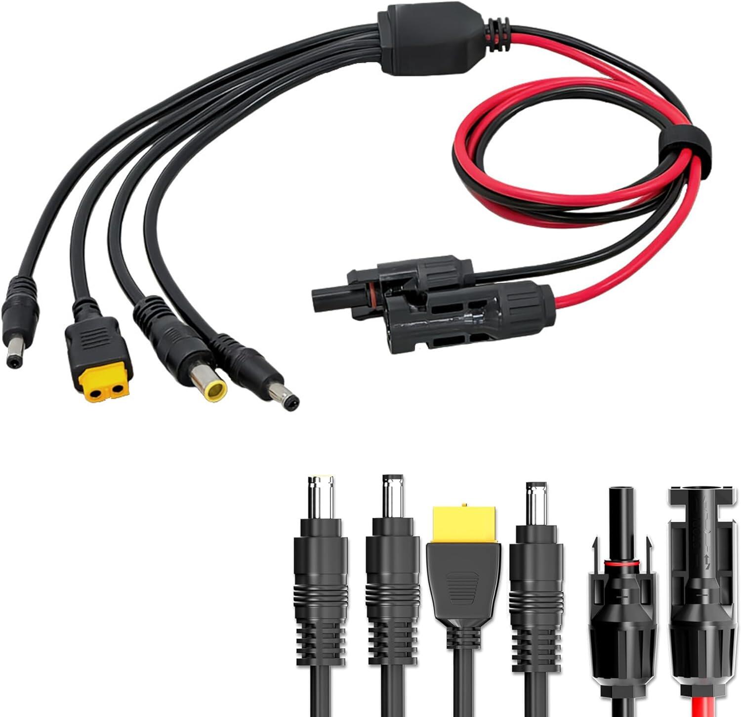 LVYUAN ソーラー充電ケーブル 4in1 MC4 DC 太陽光充電変換ケーブル 変換アダプター 変換コネクタ 長さ約1m ポータブル電源用ソーラーケーブル 折り畳み式ソーラパネル接続用 RV用 複数変換コネクタ付き MC4コネクター【対応規格：DC5521 / DC5525 / DC7909 (DC7955) / XT60】