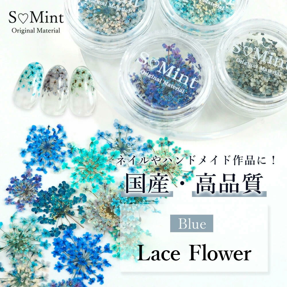 ネイル レジン 国産 押し花 ドライフラワー ハンドメイド【Lace Flower(旧Bseries) -Blue-0.05/0.1g入り】エスミント レースフラワー 花びら ハンドメイド 高品質 押花 パーツ セット 封入 アクセサリー ネイルアート 押し花ネイル 花材 パーツ ネイルパーツ 花 素材 材料