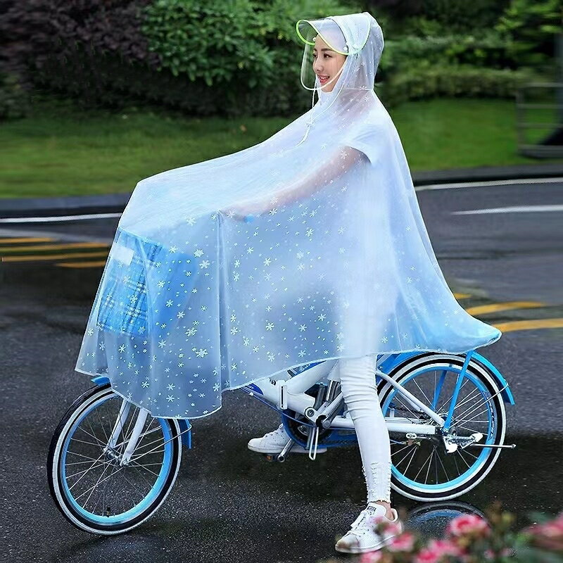 レインポンチョ　レインコート　クリア　パープル　ピンク　5色厚手レインコート自転車用　男女兼用フリーサイズ　半透明　雪結晶模様入り　ドット模様　かわいいサイクルレインウェア　送料無料