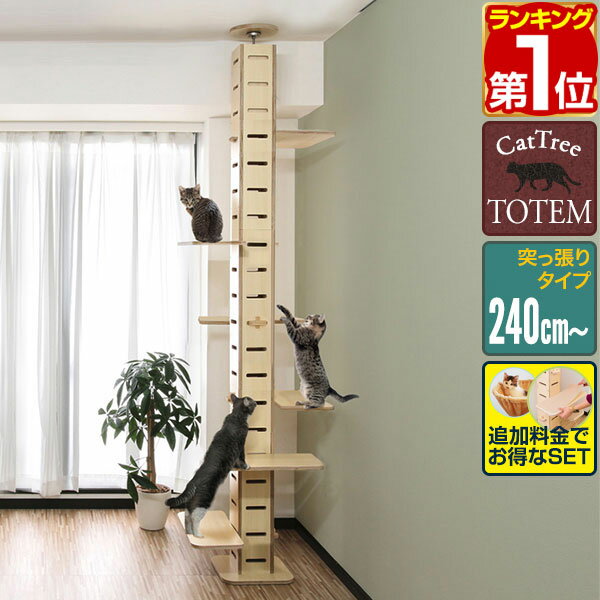 【16,280円→SALE15,400円〜6/11(木)01:59まで】【楽天1位】キャットツリー 突っ張り スリム 木製 省スペース 高さ 240 – 286cm 幅 30cm 猫タワー すべり止めマット付き 運動不足 猫ちゃん TOTEM 家具調 組み立て 設置 簡単 爪とぎ ★[送料無料]