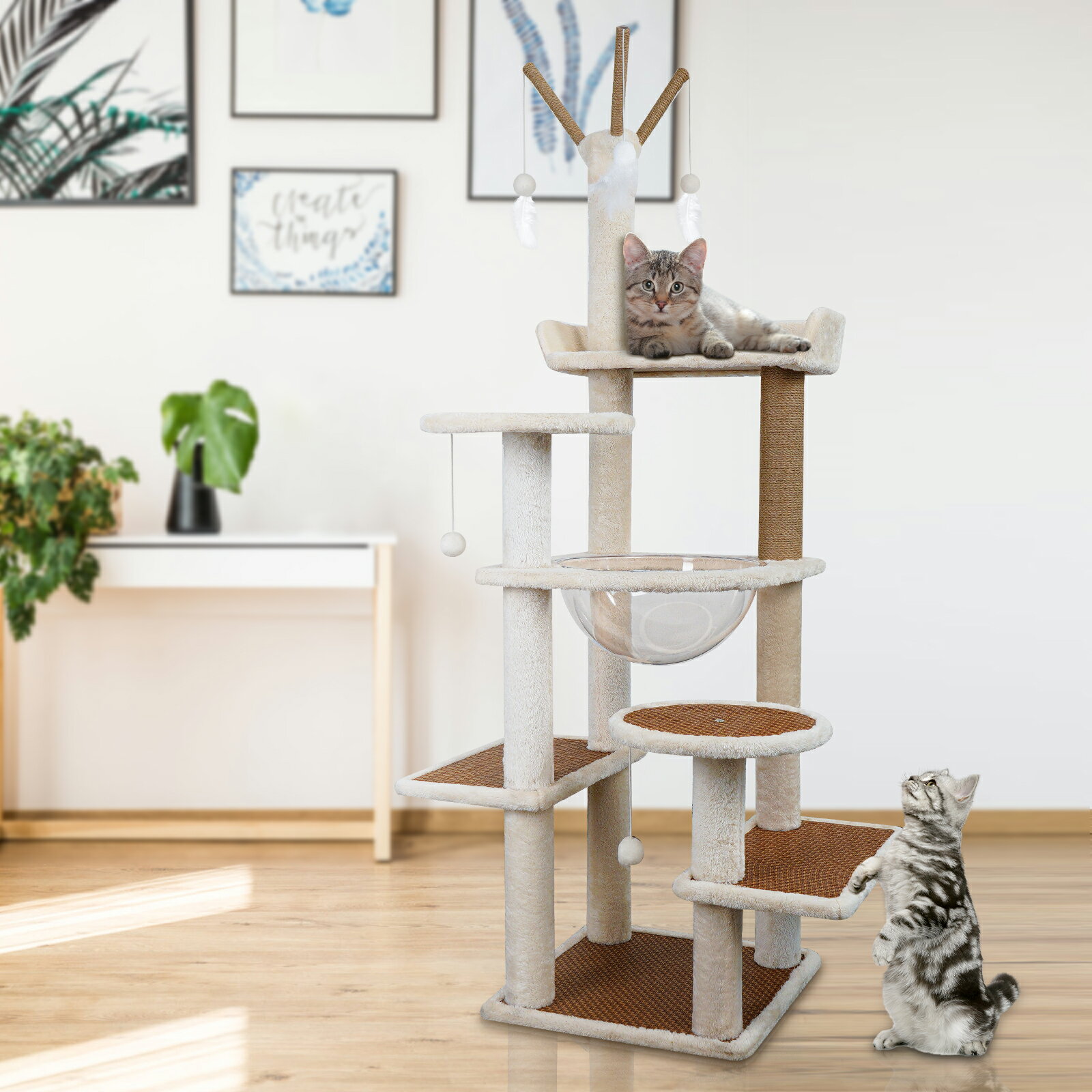 【特典ハーネス付き】キャットタワー 猫タワー キャットタワー木製 涼しい冷感マット 夏対策 大型猫 大きいハンモック 据え置き 突っ張り 多頭飼い 宇宙船 多機能 人気 キャットタワー ハンモック スリム 安定感 子猫 大型猫 人気